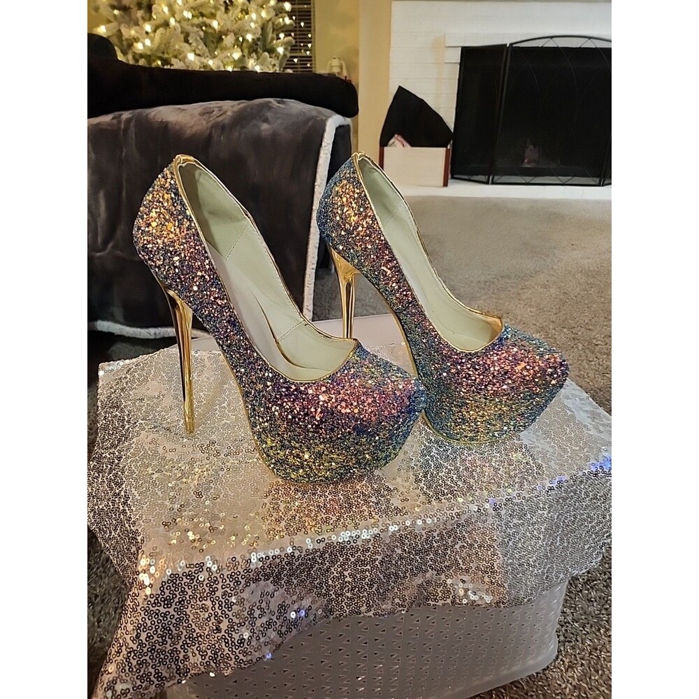 Women Mens Glitter Platform Stilettos Heels Cross Dresser Size 6.5 Womens EU 37